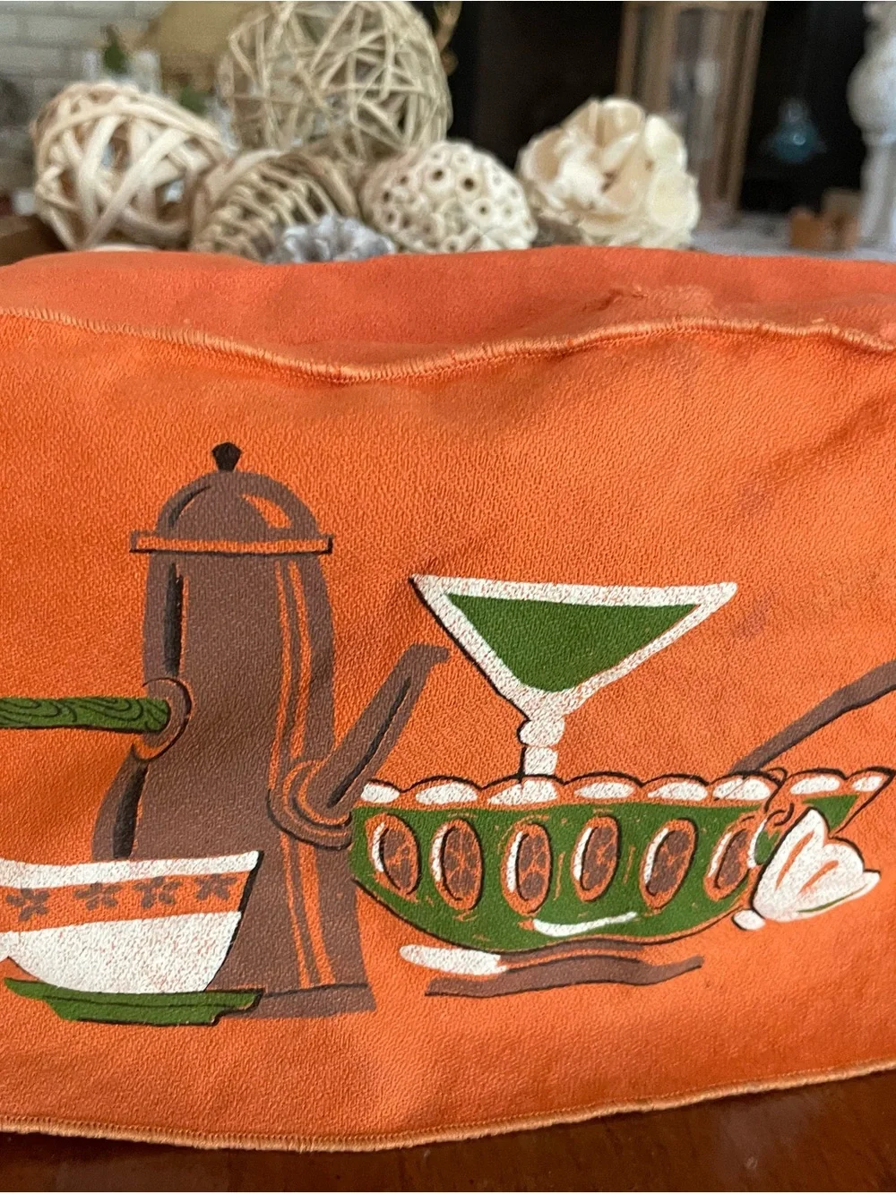 MCM Orange Kitchen Appliance Cover with Green & Brown Graphic